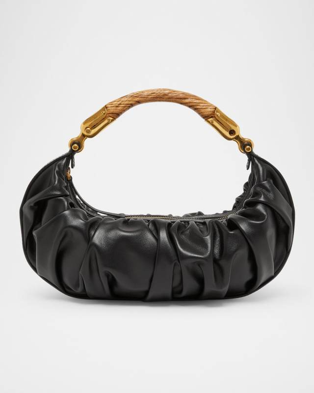 Ebene Medium Ruched Top-Handle Bag in Leather